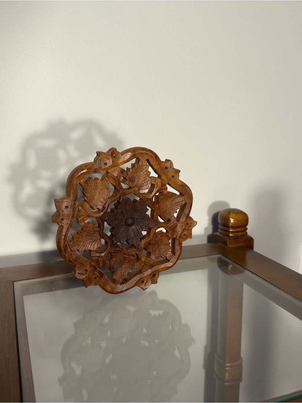 Hand-Carved Wooden Floral Trivet